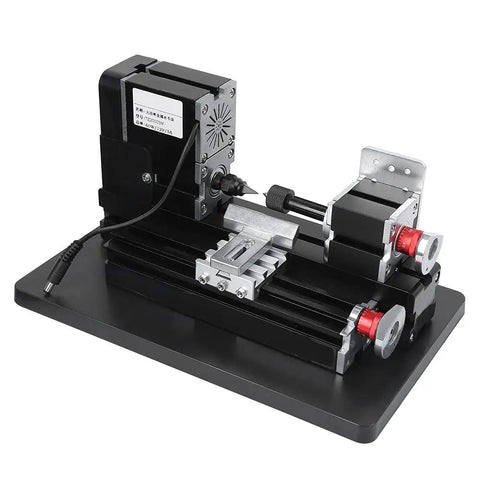 Ftvogue Mini Metal Wood Turning Lathe 60 Watt With Three Jaw Chuck shown from side angle with detailing for small DIY woodworking projects.