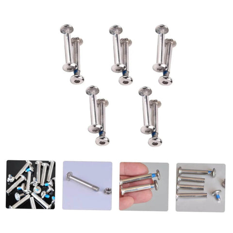 16 Piece Inline Skate Replacement Screws Kit, Stainless Steel Skate Wheel Screws For Inline Bearings, Durable Hex Socket Fasteners For Wheels And Bearings, Easy Install, Corrosion Resistant And High Strength shown in multiple views including close-up and side views.