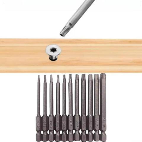 Premium 11 Piece Steel Torx Screwdriver Bit Set With Strong Magnetic Tips For T6 T7 Through T40 Sizes Perfect Heavy Duty Hand Tool Kit For Home Repairs And Auto Fixes Featuring High Hardness Long Lasting Performance, 11-piece bit set with Torx sizes and screw close-up
