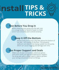 Deep well submersible pump installation tips infographic showing three steps