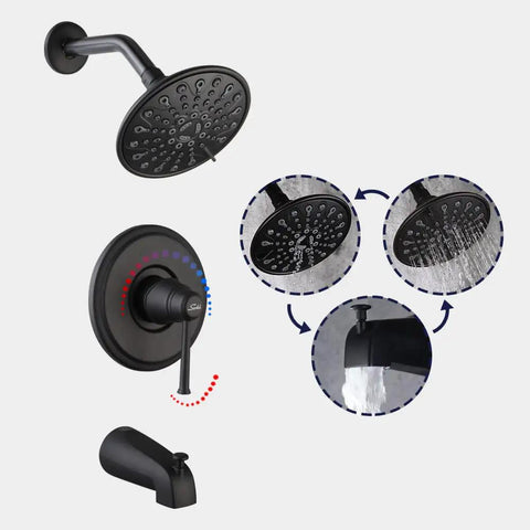 Matte Black Shower Faucet With Tub Spout 6 Spray Shower Head System Single Handle Trim Kit With Rough In Valve Modern Bathroom Upgrade