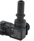Front view of Bosch brake booster vacuum sensor, black plastic body.