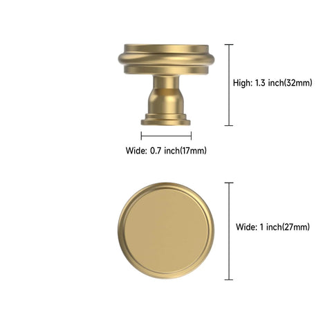10 Pack Champagne Bronze Cabinet Knobs for Kitchen Cabinets and Dressers, Zinc Hardware with Rust Proof Finish, size specifications shown