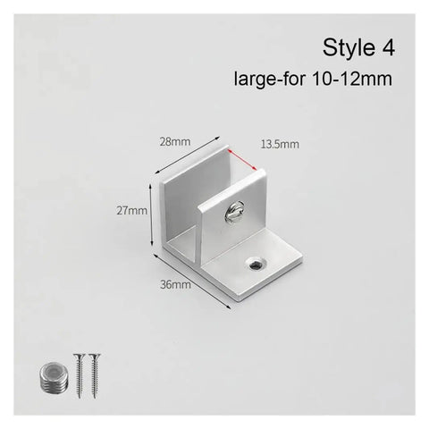 Shelf Clips And Bracket Set For Cabinets 10 Piece Zinc Alloy Glass Clamp Holders, dimensions shown, for secure panel locking.