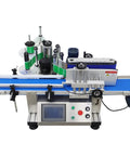 Kickstart Your Production With This High Speed Automatic Round Bottle Labeling Machine featuring a blue adjustable conveyor.