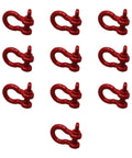 Ten red 3/4 inch forged screw pin shackle D rings for Three Quarter Inch Forged Screw Pin Shackle D Ring Ten Pack For Rope Cable And Chain Rigging With Three And A Quarter Ton Working Load Limit Trailer And Off Road Gear, arranged in rows.