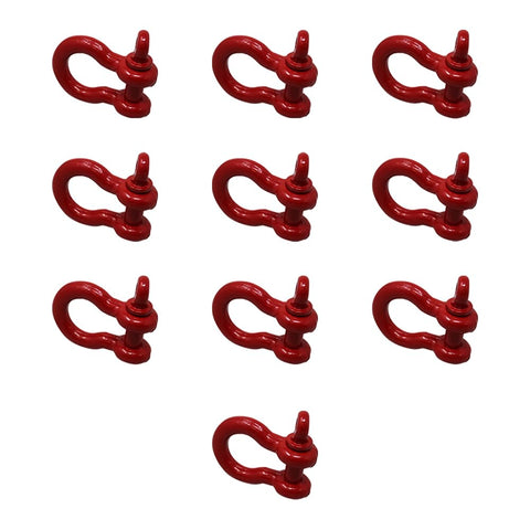 Ten red 3/4 inch forged screw pin shackle D rings for Three Quarter Inch Forged Screw Pin Shackle D Ring Ten Pack For Rope Cable And Chain Rigging With Three And A Quarter Ton Working Load Limit Trailer And Off Road Gear, arranged in rows.