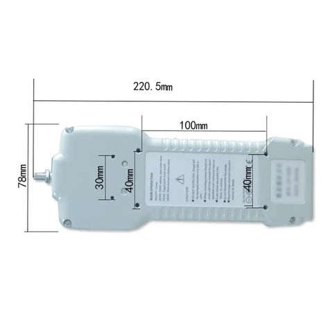 Push And Pull Force Gauge With Real Time Peak And Auto Peak Modes Digital Force Meter Supporting N Kg And Lb Units LCD Display For Tension And Compression Testing 1000N Capacity Easy Unit Conversion Handheld Precision, 220.5mm dimension view