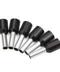 Beefy 500 Pack Wire Ferrules 12 AWG 4.0mm2 Insulated Copper Crimp Connectors in black, arranged in a line for electrical wiring.