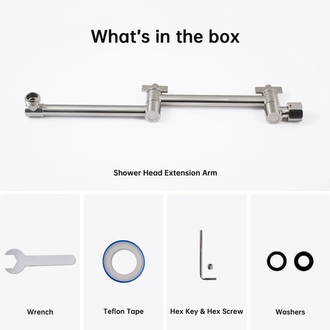 Adjustable 13 Inch Shower Head Extension Arm With Heavy Duty Solid Brass Build And Brushed Nickel Finish For Height And Angle Control