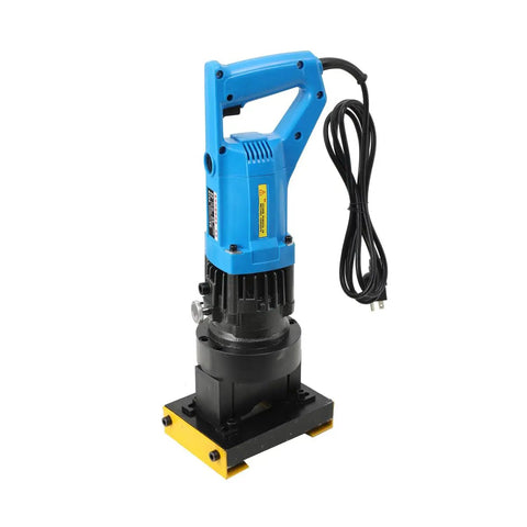 Heavy Duty Electric Hydraulic Angle Steel Cutter 1400W Portable Chamfering Machine with blue handle and black base.