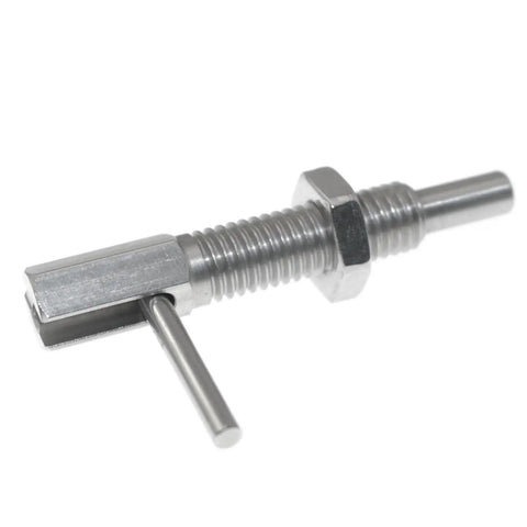 Heavy Duty M8 Telescopic L Shaped Plunger Pin With Nut Solid As A Rock Stainless Steel Spring Loaded Locating Stop Cabinet Hardware Quick Release No Sweat Mount close-up view