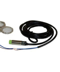 Beefy Inductive Proximity Sensor With 4 mm Sensing Distance Cable Type Cylindrical M12 Thread Normally Open PR Series PRT12 4DO 10 to 30 VDC 3 Wire PRDA Standard Body cable sensor with M12 thread, wires, and nuts