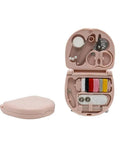 Pink Portable DIY Craft Box For On The Go Makers Compact Travel Sewing Kit With Vibrant Multicolor Thread Assorted Needles Buttons And Essential Tools For Home And Creative Projects. Open view showing threads and tools.