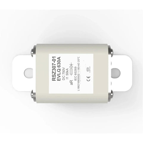Heavy Hitting High Voltage DC Fuses For EV Chargers Solar Panels And Battery Banks Rock Solid 630A 750V fuse with metal fittings.