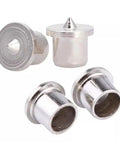 Eight Piece Dowel Center Pin Set For Woodworking With 6mm 8mm 10mm And 12mm Hollow Drill Bit Markers in chrome plated steel.
