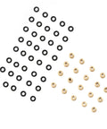 Shock Absorber Ball Heads For Crawler Cars, Brass Pivot Balls With O Rings, 20 Pack With 40 Rubber Seals For SCX24 And Similar Rigs, parts laid out