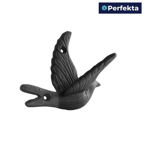 Straight Up Solid Cast Iron Flying Bird Wall Hooks Set Of 5 Rustic Farmhouse Coat Pegs For Entryway Bathroom Bedroom To Snag Keys Towels Hats And Bags With Screws - Classic bird design hook with detailed wings.