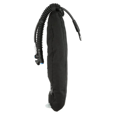 Side view of Donut Wing For Technical Scuba Diving With Inflator Hose And K Style BPI 40 Lbs 18 Kg Capacity Black Ultra Durable 1000D Cordura