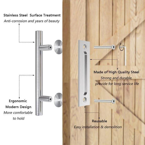 Heavy Duty 12 Inch Pull And Flush Barn Door Handle Set Two Pack with side view showing installation hardware and ergonomic design