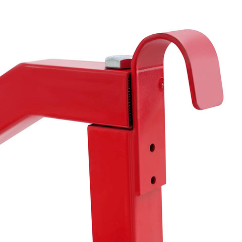 Close-up of red steel bracket from 4 Pack 52 By 19 Inch Red Industrial Shelf Brackets Beefy Heavy Duty Support For Storage Racks Built For Warehouse Workshop