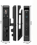 Heavy Duty Smart Door Lock With Fingerprint Scanner And Video Intercom Visual Monitor side view with dimensions displayed.