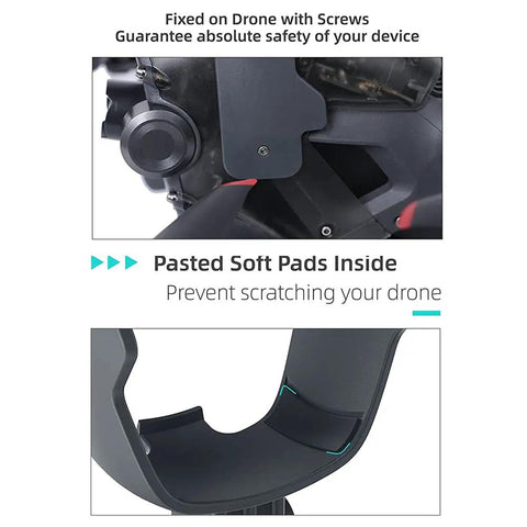Safe Lighting Drone Light Extension Bracket Mount with soft pads protecting DJI FPV drone from scratches during night ops.