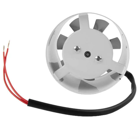 Pro Level 100mm Inline Duct Fan Whispers Silently While Pulling Smoke Directly Out From Kitchen Or Shop Grease Fume Ventilation Unit, view of fan blades and wiring.