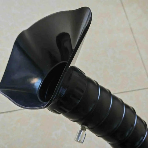 Heavy Duty Flexible Fume Extractor Hose With Rock Solid Suction Hood And No Sweat 360 Adjustable Bending Arm For Shop Smoke Dust And Fast Air Extraction Black close-up of suction hood and flexible black duct hose.