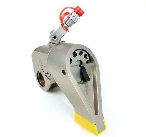 Rock Solid Hydraulic Torque Wrench 1837Nm With CE ISO Certification And Rust Proof Alloy Body For Heavy Duty Square Drive Jobs close-up showing details and the yellow base.