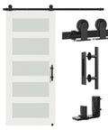 6 Ft Sliding Barn Door Hardware Kit With Heavy Duty Track System Spliced Rails Floor Guide 2 Rollers 2 Door Stops And 1 Door Handle Solid Steel Black