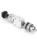 Precision Unpowered Spindle Assembly Featuring Slick B16 Drill Chuck and M10 Shaft Sleeve for DIY Mini CNC Milling Rigs and Bench Tools Rock Solid Build, showcasing steel construction and chuck.