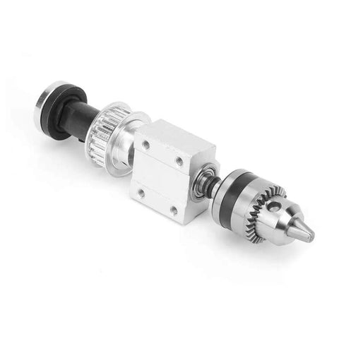Precision Unpowered Spindle Assembly Featuring Slick B16 Drill Chuck and M10 Shaft Sleeve for DIY Mini CNC Milling Rigs and Bench Tools Rock Solid Build, showcasing steel construction and chuck.