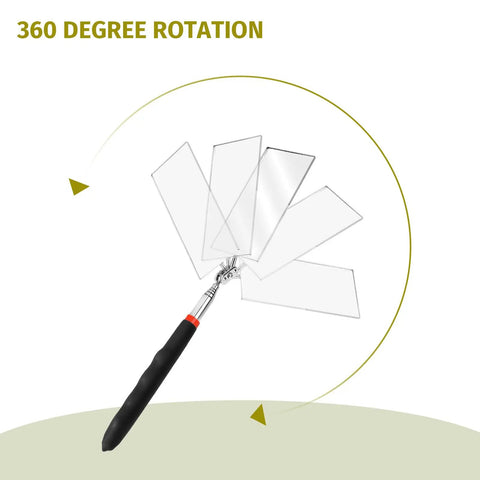 Telescoping Rectangular Inspection Mirror With 360 Degree Rotation For Mechanics, Extendable Long Reach Tool, 30.71 Inch Handle