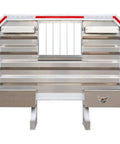 Built To Spec Aluminum Headache Rack And Logger Toolbox Kit For Big Rigs featuring dimpled mirror finish and side storage bins.