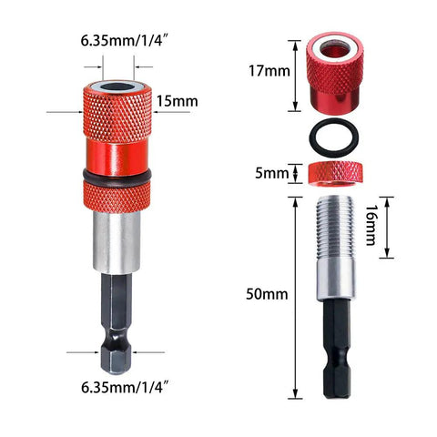 Two Piece Adjustable Screw Depth Bit Holder Magnetic Screwdriver Set For Drywall With One Quarter Inch Hex Shank S2 Phillips Bits