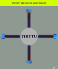 Ultra Lightweight Titanium M6x25mm Bolts 4 Pack Hex Socket Screws in Burnt Blue Finish Arranged in Cross Shape