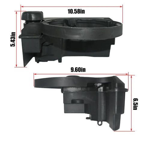 Fuel Tank Replacement For Lawn Mower Engine Replaces 699374 494213 shown with dimensions 10.58in x 5.43in x 9.60in x 6.5in.