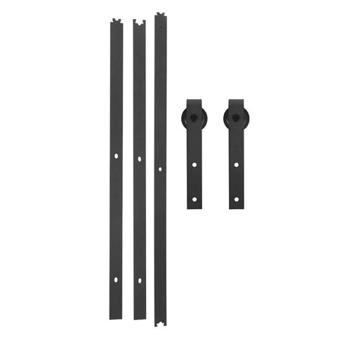 Heavy Duty Dual Deck Sliding Barn Door Kit With Silent Rollers And Track System For Interior Doors In Closet Wardrobe And Kitchen Carbon Steel Construction Two Point Four Four Meter Eight Foot Long Complete Installation Kit components