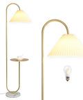 Modern Elegant Floor Lamp With Tray Shelf For Office Cafe Den Living Room Or Bedroom, Brass Gold Finish, Foot Switch