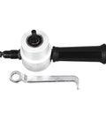 Super Fast Double Head Sheet Metal Nibbler Drill Attachment with handle and connector, designed for tight cutting tasks.