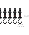 Five black S-shaped hooks from 10 Pack Outdoor Camping Hook Hanger Set Portable Compact Size Clothes Storage Holder Lightweight Sturdy Hooks.