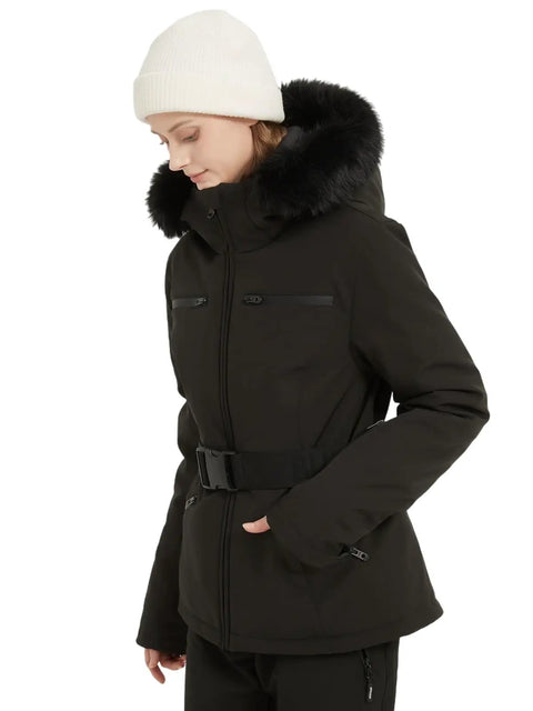 Women's Ski Jacket For Snowboarding Warm Winter Coat With Hood, Windproof And Waterproof, Short Slim Fit, XL Black