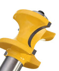 Close-up view of yellow carbide tipped bit from Five Pack One Half Inch Shank Bullnose Router Bit Set With Carbide Tipped Half Round Edge Bits For Bead And Radius Work Radius One Eighth Three Sixteenths One Quarter Five Sixteenths Three Eighths Inches Bead Sizes One Quarter To Three Quarters.