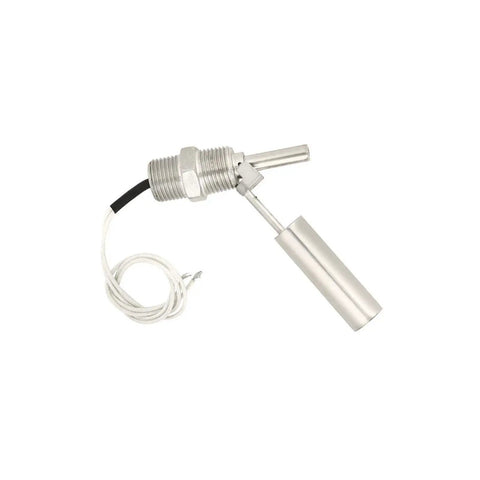 0-110V Liquid Level Sensor Switch In 304 Stainless Steel With 1/2 NPT Male Thread, metal float and cable for liquid monitoring.