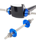 Bicycle Headset And Bottom Bracket Installation Tool Kit with blue aluminum and stainless steel parts in cycling operation
