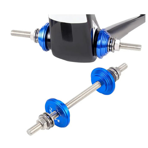 Bicycle Headset And Bottom Bracket Installation Tool Kit with blue aluminum and stainless steel parts in cycling operation