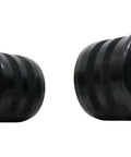 Beefy Aluminum Rear Cradle Bushing Kit For Hardcore Street Drift And Circuit Track Builds To Zero Out Body Roll Boost Chassis Stiffness And Stick Every Turn With Direct Bolt On Install For Easy Garage Swaps, showing two black bushing mounts.