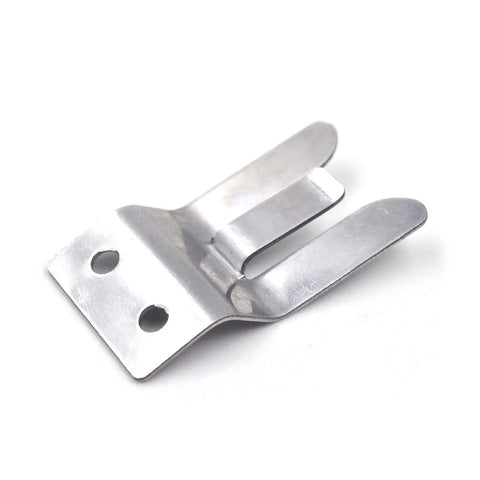 Close-up of a metal three finger clip from Eight Pack CB Microphone Holders With Screws Clips For Hang Up On Two Way Radios Durable Metal