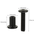 Set Of Five Heavy Duty Binding Screws And Countersunk Cap Nuts For Furniture Hardware And Leather Craft Projects shown, black stainless steel.